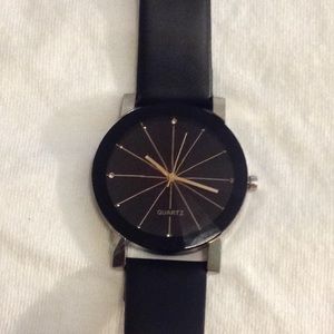 Men's Black Leather Analog Watch